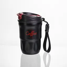 Термочашка "Coffee" 400 мл з ремінцем та відкидною кришкою-клапаном, чорний Yiwu HP-GM-17 - мініатюра 3