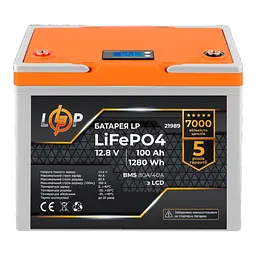Акумулятор LP LiFePO4 LCD 12V (12,8V) - 100 Ah (1280Wh) (BMS 80A/40А) пластик