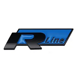 Емблема напис Rline для Volkswagen синій+чорний 78х26 метал (на скотчі)