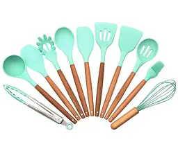 Кухонний набір Silikone Kitchen Set м'ятний із силікону з бамбуковою ручкою з 12 предметів - мініатюра 4