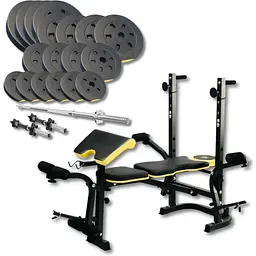 Набір Besport PowerPro 89кг з прямим грифом та лавою Besport WB-004
