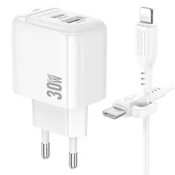 Зарядний пристрій Borofone BAS45A 30W/1USB + 1USB-C + Type-C White