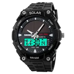 Наручний годинник на сонячній батареї Skmei 1049 Black, 1049BK (17097) - мініатюра 2