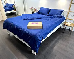 Постільна білизна LARA сатин-страйп LUX dark blue d13211е160 з простирадлом на резинці 160х200х25 євро - мініатюра 4