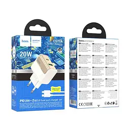 Зарядний пристрій Hoco CS71A USB/ Type-C PD QC білий + кабель Type-C to Lightning - мініатюра 4