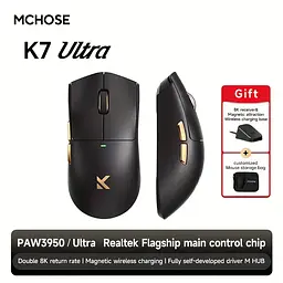 Бездротова ігрова миша MCHOSE K7 Ultra / Три режими підключення / PAW3950 / 42 000 DPI / Black - мініатюра 3