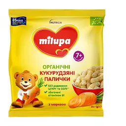 Палочки кукурузные Milupa для детей от 7 месяцев с морковью органические 20 г