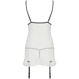 Сорочка прозора з пажами Passion ORIHIME CHEMISE White L/XL, трусики, стрепи - мініатюра 4