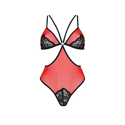 Напівпрозоре боді з мереживом Passion PEONIA BODY S/M red - мініатюра 3