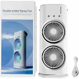 Акумуляторний настільний вентилятор Spray Fan 2in1 подвійний Вітродуйка з підсвічуванням та зволоженням Білий - мініатюра 9