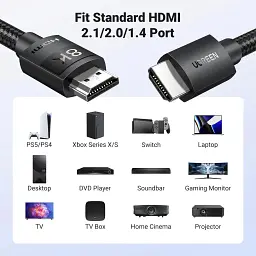 Кабель мультимедійний HDMI M to HDMI M 10.0m 8K60Hz 48Gbps braided Ugreen (95966) - мініатюра 7