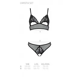 Комплект із бралету з ажурним ліфом та відкритими трусиками Passion CHRISTA SET Open Bra S/M black - мініатюра 5