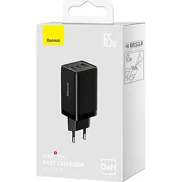 Мережевий зарядний пристрій Baseus GaN5 Pro Fast Charger 2C+U 65W + Cable USB-C Black (CCGP120201) [98870] - мініатюра 6