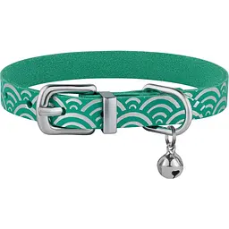 Нашийник для котів BronzeDog Barksi Classic Море шкіряний одинарний з срібним тисненням 2XS 18-25х1 см ментоловий - мініатюра 2