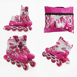 Роликові ковзани, розмір 39-43, PVC колеса, устілка 24-27 см, рожевий, INLINE SKATE, 41082-L