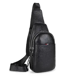 Шкіряний чорний слінг на два відділи Tiding Bag FL-A25F-8803A - мініатюра 1