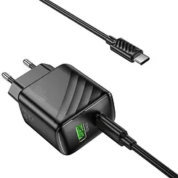 МЗП Hoco CS25A Rico PD20W+QC3.0 (1USB-A/1C) + кабель Type-C to Type-C Black - мініатюра 3