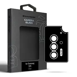 Захисне скло для камери Samsung Galaxy S25 5G, Supreme BI, прозорий колір, з рамкою, глянцеве скло для захисту лінз, протиударне, прозоре, з клейовим шаром по контуру, не впливає на якість фото, ArmorStandart (ARM83219)
