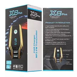 FM модулятор автомобільний трансмітер синій X8 Plus Bluetooth 2 USB AUX - мініатюра 2