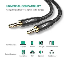 Аудіо кабель Ugreen AV112 3.5 мм Male to 3.5 мм Male Cable золотистий Plated Metal Case with Braid (50361) - мініатюра 3