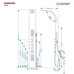 Душова панель Corsan Samsara graphite gunmetal S003MGM, Графіт - мініатюра 2