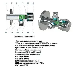 Кран кульовий кутовий подвійний Arco 1/2″х 1/2″х1/2″ A80TWIN CQ4105 000013551 - мініатюра 6