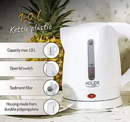 Електрочайник Adler AD 1272 white 1 л - мініатюра 8