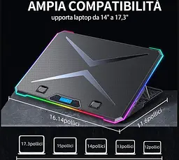Охолоджувальна підставка для ноутбука 15-17.3 дюймів Ice Coorel K15 RGB - мініатюра 8