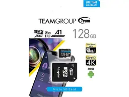 Карта пам'яті Team Elite microSDXC UHS-I (U3) V30 A1 + SD-адаптер 128 GB (TEAUSDX128GIV30A103) - мініатюра 3