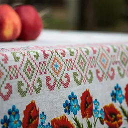 Скатертина Ecotton 150х200 см натуральна бавовняна Маки Український етно-стиль сірий (24939) - мініатюра 2