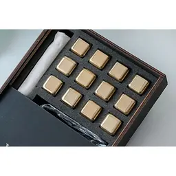 Золоті сталеві кубики для віскі Whiskey Stones у дерев'яній коробці - 12 кубиків для охолодження віскі - мініатюра 3