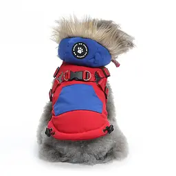 Зимовий жилет для собак з капюшоном та хутром Derby Red/Blue, S Червоний/синій