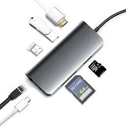 USB-хаб Prologix 7-in-1 Type-C to HDMI+2xUSB3.0+PD+Lan+TF+SD [PR-WUC-105B] [77281] - мініатюра 4