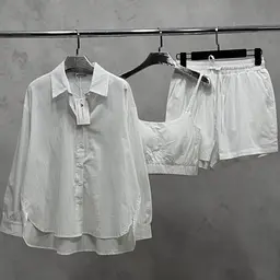 Костюм жіночий літній трійка сорочка з майкою та шорти Fashion 6931 20582 білий - мініатюра 2