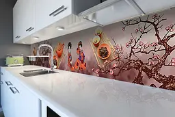 Кухонний фартух Happy Pocket Гейші для кухні наклейка ПВХ Азія Японія сакура Коричневий 60х200 см Z180429 - мініатюра 2