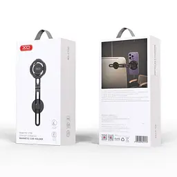 Автотримач XO C132 Tesla specific iPhone metal bracket with magnetic iron ring Чорний - мініатюра 3
