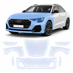Антигравійна захисна бронеплівка за лекалами для Audi Q8 4M facelift 2024- передня частина авто (капот бампер крила))