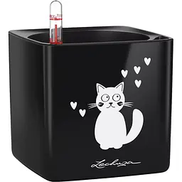 Вазон Lechuza Cube Glossy Cat Winter edition 14 чорний блискучий (13508)