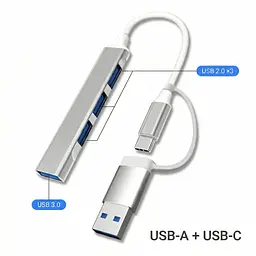 Алюмінієвий USB-хаб 4 порти 1×USB 3.0 + 3×USB 2.0 з підключенням Type-A і Type-C - мініатюра 2