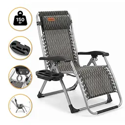 Посилений шезлонг до 150кг LEOBRO Zero Gravity Premium Plaid (LB-1140)