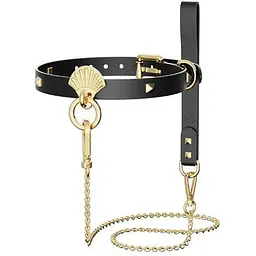 Роскошный ошейник с поводком Zalo Collar and Leash Set Black, черный