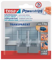 Гачки пластикові прямокутні L під плитку/метал Tesa Powerstrips прозорі 2 шт. - мініатюра 2