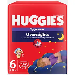 Підгузки-трусики Huggies Overnight 6 (15-25 кг) 22 шт. - мініатюра 2