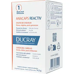 Харчова добавка Ducray Anacaps Reactiv для зміцнення волосся та нігтів 30 капсул - мініатюра 4