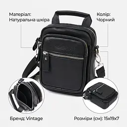Компактна чоловіча сумка з натуральної шкіри Vintage 20477 чорний - мініатюра 3