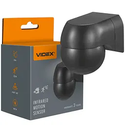 Датчик руху та освітленості Videx 220V 800W IP44 інфрачервоний чорний (VL-SPW11B)