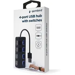 Концентратор Gembird USB 2.0 4 ports switch black (UHB-U2P4-05) - мініатюра 4