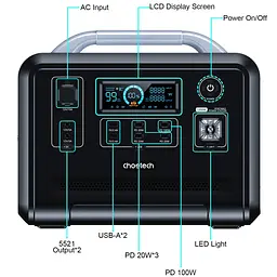 Зарядна станція Choetech BS005 1200Вт (960Вт/г) AC,LiFePo4 LiFePo4,MPPT, UPS, USB-C PD100 Вт - мініатюра 5