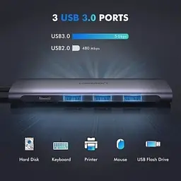 USB-хаб Ugreen USB-C to 3xUSB 3.0/1xHDMI/1xUSB-C [CM136/50209] [35486] - мініатюра 4