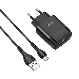 Сітчасте зарядне пристрій з кабелем HOCO C72Q Glorious single port QC3.0 charger set(Micro) 18W Чорний